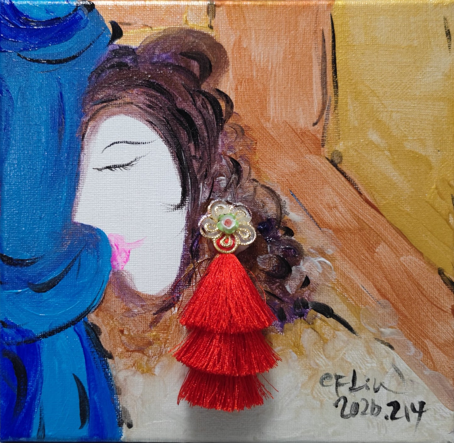 An Ancient Woman Wearing a Mask-Acrylic