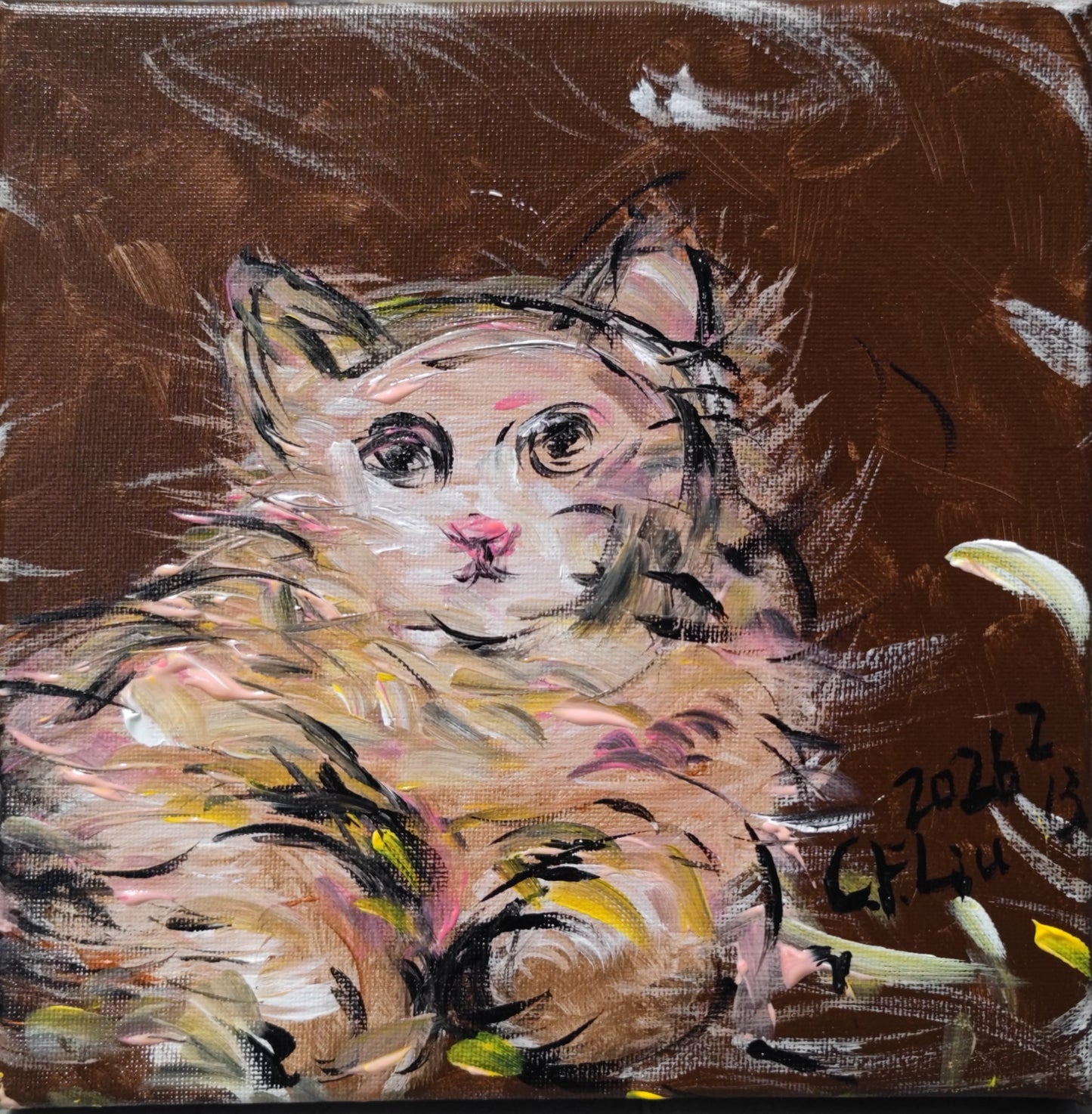 A Long-haired Pink Cat-Acrylic