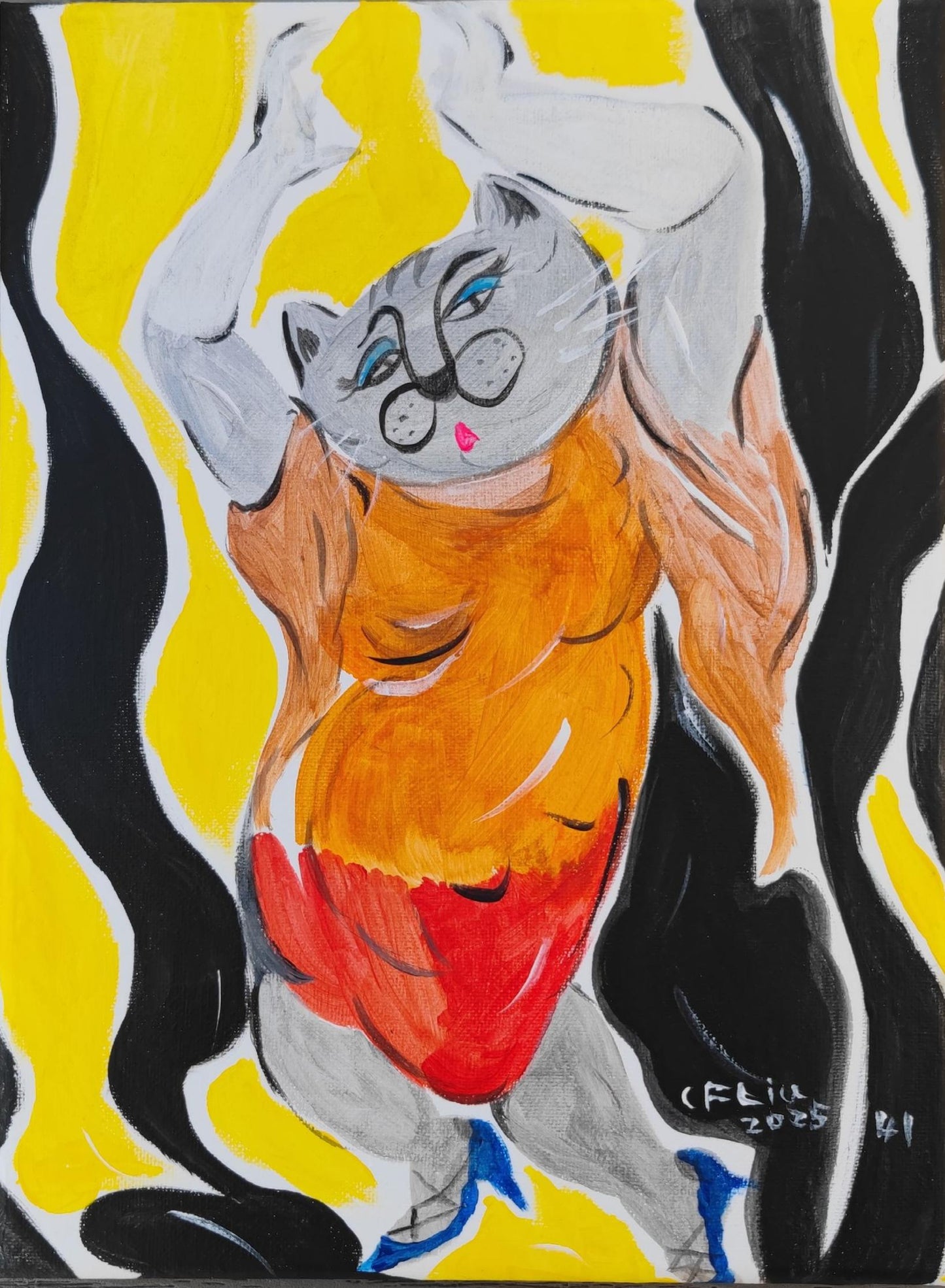 A Cat Dancing Enthusiastically-Acrylic