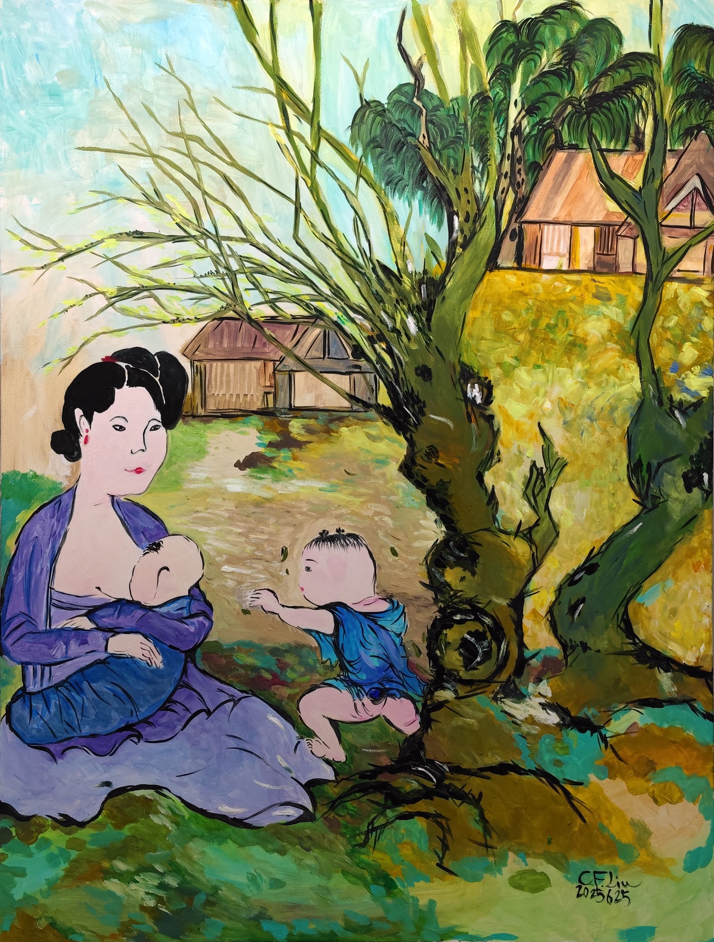 Mom and Baby-Oil Painting