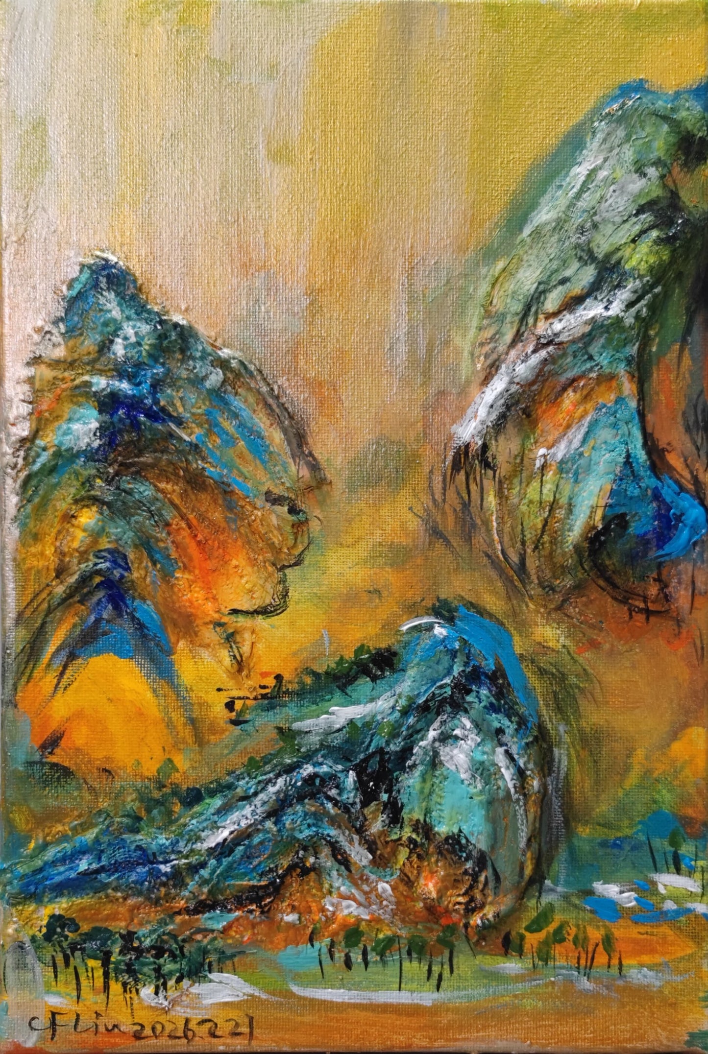 A Panorama of Rivers and Mountains-Acrylic