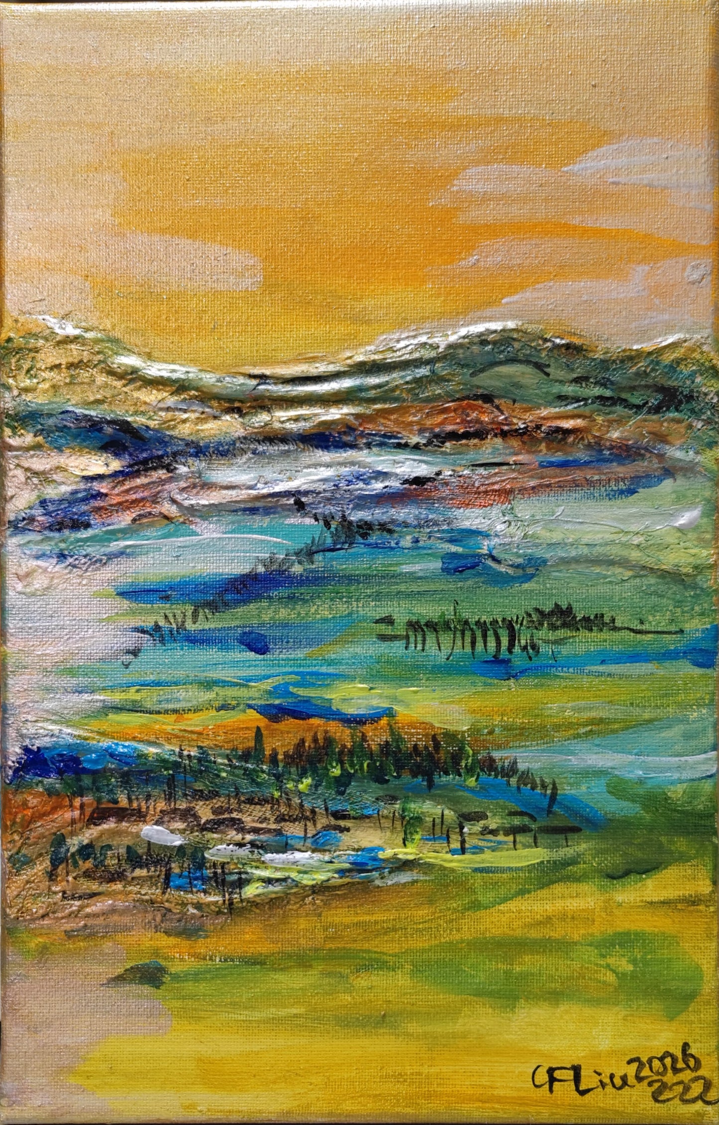 A Panorama of Rivers and Mountains-Acrylic