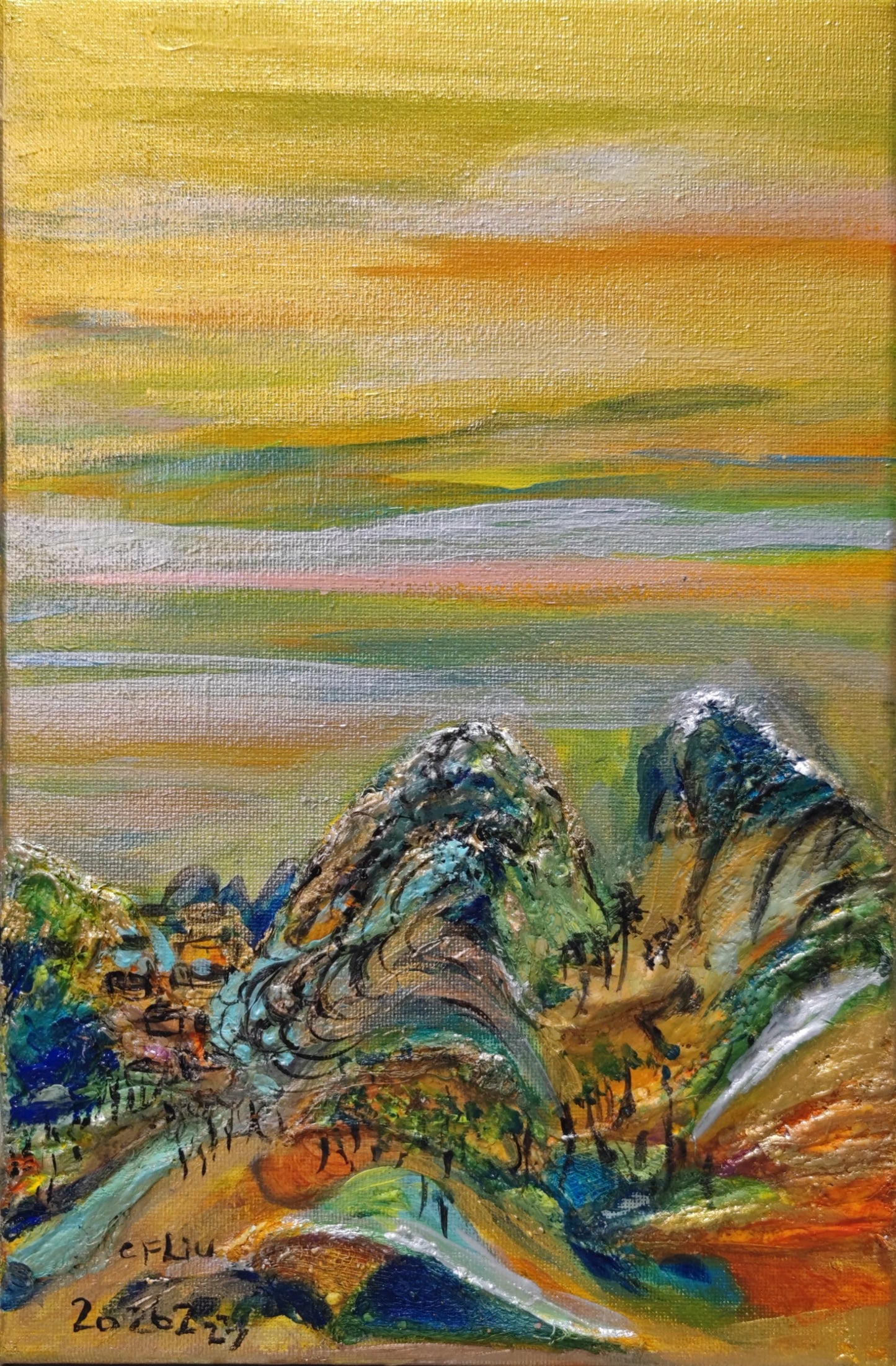 A Panorama of Rivers and Mountains-Acrylic