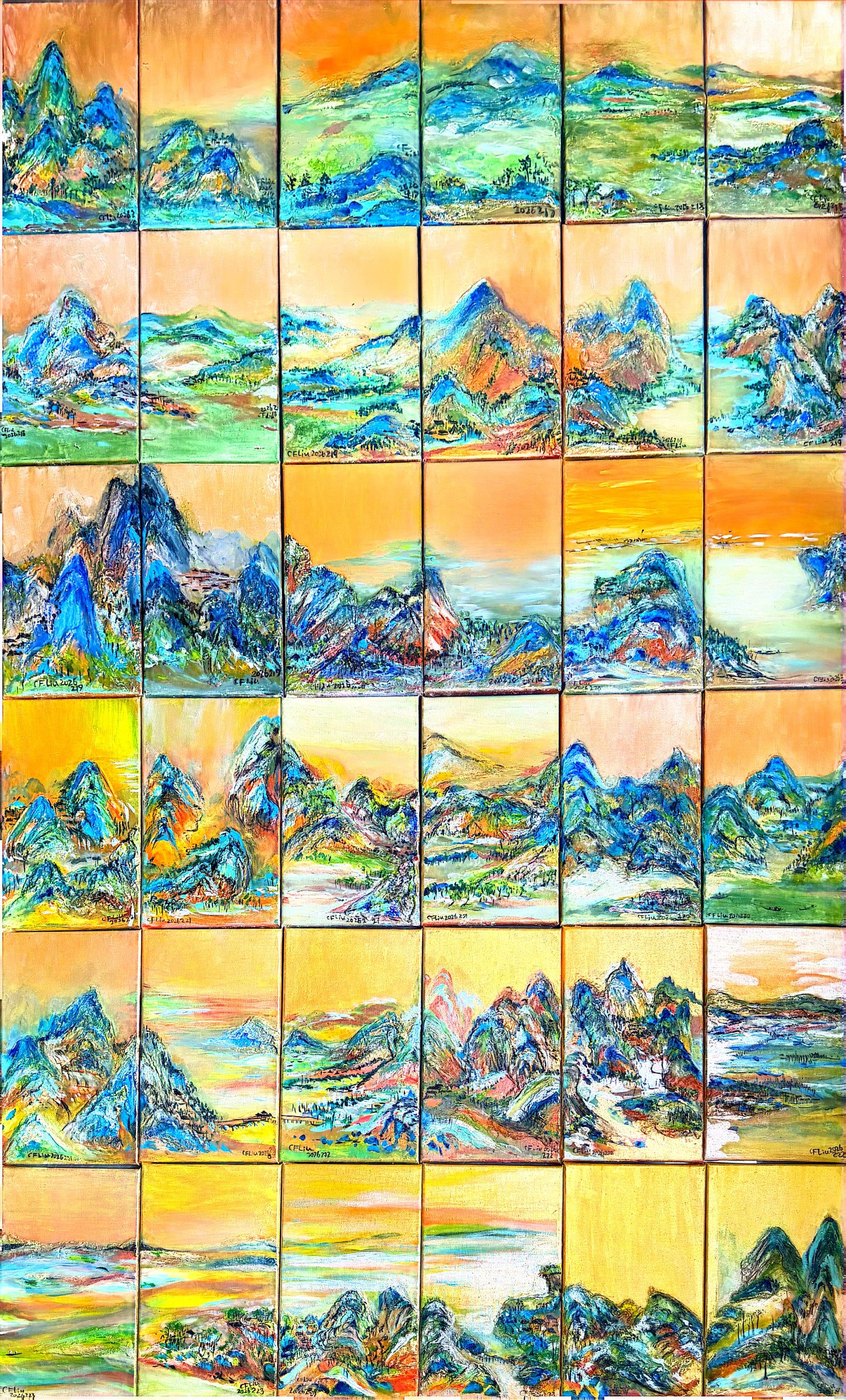 A Panorama of Rivers and Mountains-Acrylic