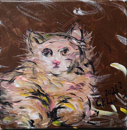 A Long-haired Pink Cat-Acrylic