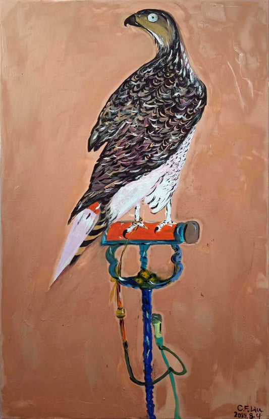 Painting of a Hawk on a Perch-Oil Painting