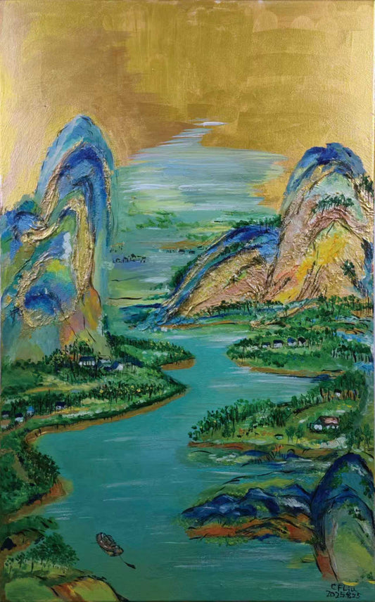 Two Scenes from A Thousand Li of Rivers and Mountains-Oil Painting