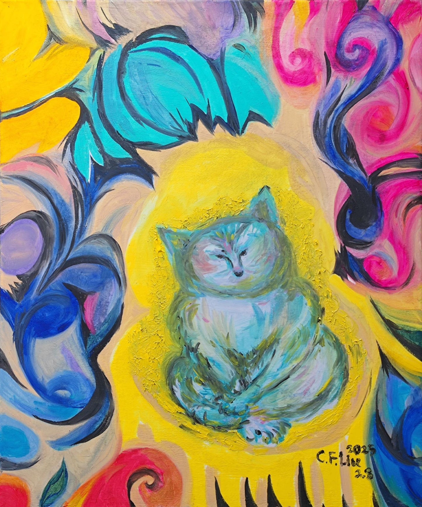 The Contemplative Cat-Oil Painting